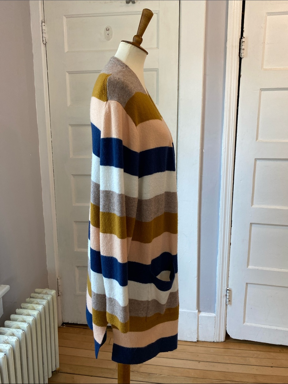 Madewell Kent Bengali IndigoStripe Wool Blend OpenCardigan, Size XL - Picture 13 of 17